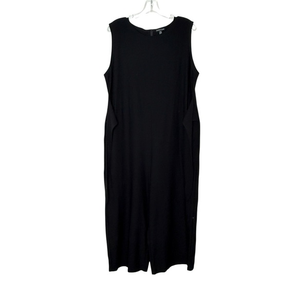 Eileen Fisher Washable Stretch Crepe Jumpsuit Front Tie Wide Leg Black Large - Picture 3 of 9